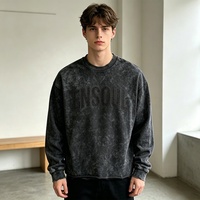 T-shirt personnalisé premium en strass, streetwear, coupe ample, délavé à l'acide, manches longues, col rond, ourlet effiloché pour homme