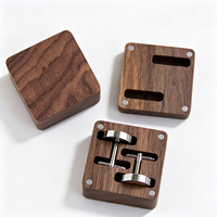 Boîte de rangement pour boutons de manchette en bois de noyer, vide, carrée, rectangulaire, magnétique, en bois, pour homme, pour boutons de manchette et pince à cravate