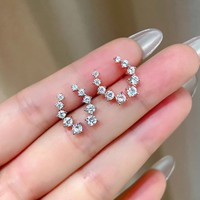 Boucles d'oreilles en argent S925 avec moissanite, boucles d'oreilles courbées en forme de sourire cinq étoiles, accessoires d'oreille haut de gamme pour bijoux féminins