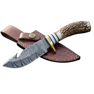 มีดสแตนเลสแบบปรับแต่งได้ ใบมีดแบบ Fixed Blade ด้ามทำจากเขาสัตว์ สำหรับตั้งแคมป์ ล่าสัตว์กลางแจ้ง พร้อมปลอกหนัง - Product Image 2