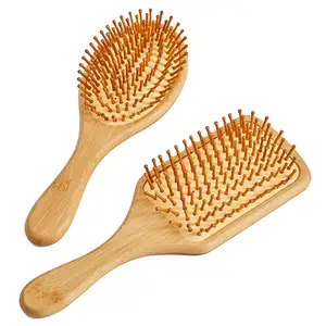 Cepillo de pelo biodegradable de seguridad natural con logotipo personalizado, alfileres de bambú, paleta de madera, cepillo de pelo de bambú ovalado, accesorios para el cuidado del cabello