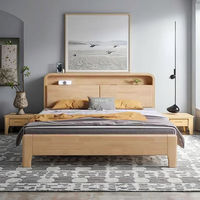 Anpassbares Minimalistisches Massivholz-Eichenbett in Kingsize mit Hohem Stauraum, Multifunktionaler USB-Beleuchtung und Wandrahmen für Schlafzimmerdesign