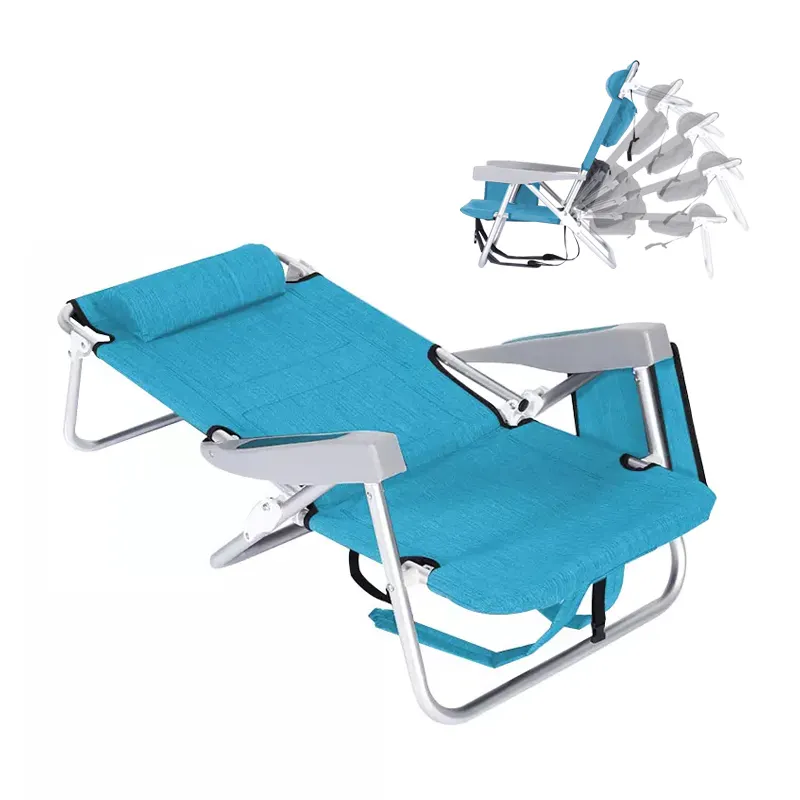 5 Position Adjustable Reclining Lightweight Aluminum Backpack Portable Foldable Beach Chairs With Cooler Bag