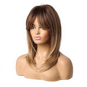 วิกผมบ๊อบไล่เฉดสีน้ำตาลสำหรับผู้หญิง ขายส่ง <span class=keywords><strong>ทรง</strong></span><span class=keywords><strong>ผม</strong></span>ตรงยาวปานกลาง มี<span class=keywords><strong>หน้าม้า</strong></span>ปัดข้าง แบบเลเยอร์ ทนความร้อน ทำจากเส้นใยทนความร้อนสูง - Product Image 3