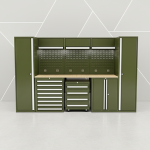 Armoire à outils d'atelier peu encombrante, robuste, en acier, avec plan de travail et panneau perforé - Product Image 1