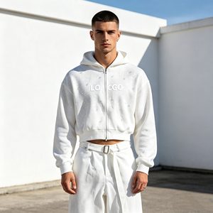 Conjuntos de sudadera con capucha para hombre, sudadera con capucha y pantalones de chándal con bordado 3D, efecto lavado ácido y estampado de mono, 580GSM, ropa para hombre a bajo costo. - Product Image 6