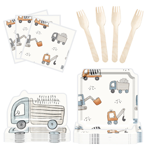 Ensemble de vaisselle de fête DAMAI, best-seller, personnalisable sur le thème des camions, vaisselle jetable pour fête d'enfants, assiette en papier, gobelet, serviette - Product Image 6