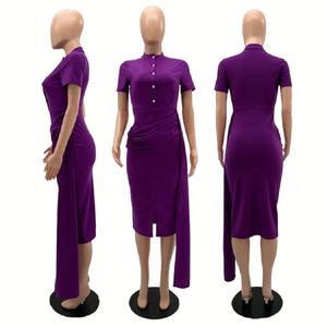 Ultimo Design 2026 Abito Estivo a Maniche Corte Tinta Unita Aderente Avvolgente Elegante Abito Midi da <span class=keywords><strong>Donna</strong></span> per Ufficio - Product Image 6