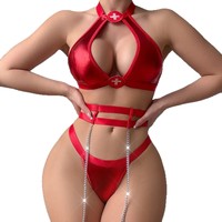 Costume de jeu de rôle d'infirmière sexy de style européen et américain avec leggings et ensemble de lingerie string
