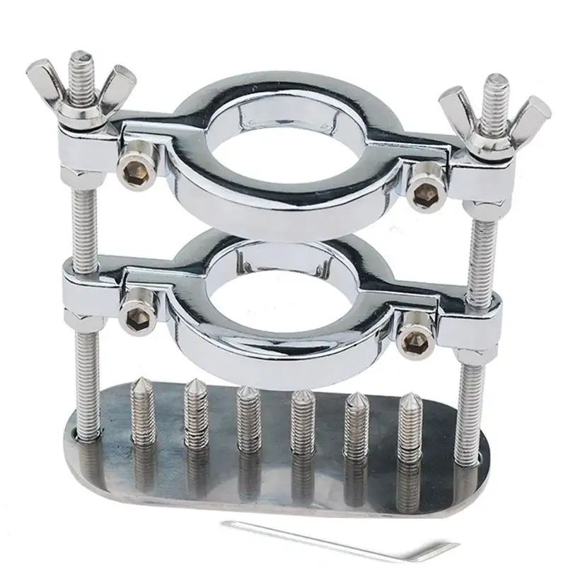 Hinge Clamp Spike Penis Ring Male Chastity Cage Penis Erection Device Cock Ring Ball Crusher Stretcher Lock BDSM Scrotum CBT Toy