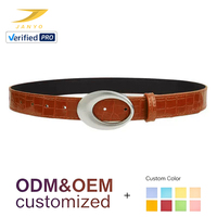 Ceinture en cuir gaufré crocodile JANYO pour femme, boucle ovale argentée brillante, ajustable, élégante et fine