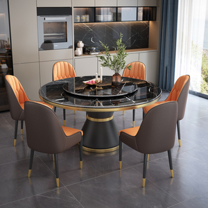 Modern Luxury Round Marble <strong>Dining</strong> Table Chair <strong>Set</strong> 4 6 8 Seater Metal Furniture <strong>Dining</strong> Room Kitchen with Rotating Centre Design - Product Image 3
