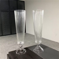 Décoration de mariage et fournitures : Grand vase en verre transparent rayé, vase décoratif en forme de trompette pour fleurs, centre de table