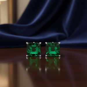 Orecchini a lobo E606 con taglio smeraldo verde, montatura a griffe geometrica, in lega di zinco, gioielli di moda da donna - Product Image 2