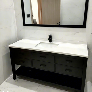 Mueble <span class=keywords><strong>de</strong></span> <span class=keywords><strong>baño</strong></span> independiente <span class=keywords><strong>de</strong></span> roble, <span class=keywords><strong>lavabo</strong></span> moderno estilo granja americana <span class=keywords><strong>con</strong></span> <span class=keywords><strong>lavabo</strong></span> - Product Image 6