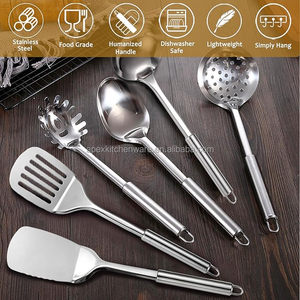 Ensemble d'ustensiles de cuisine en acier inoxydable résistant à la chaleur comprenant une spatule, une cuillère de service, une louche, une écumoire et un serveur de pâtes - Product Image 6