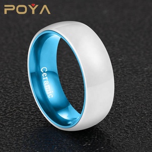 POYA gioielli 8mm anello in ceramica bianco lucido con manicotto in alluminio anodizzato blu chiaro intarsio <span class=keywords><strong>fedi</strong></span> nuziali per uomo e donna - Product Image 2