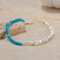 RINNTIN MPB06 Bracelets de perles d'eau douce Plaqué or 14K Bracelet demi-turquoise fait main pour femme