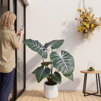 Plante artificielle Alocasia réaliste et écologique, fausse plante oreille d'éléphant avec pot en plastique pour la décoration intérieure