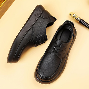 Chaussures bateau décontractées en cuir pour hommes, à talon bas, respirantes, à lacets, couleur unie, taille adulte, épaisseur standard - Product Image 2