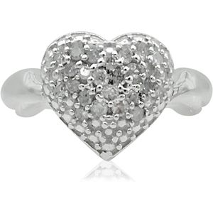 Ornaatis Heart With Wings <b>Dome</b> <b>Ring</b> 0.26 Cttw Natural Round Cut White Diamond 925 Sterling Silver Women's Engagement <b>Ring</b> - Product Image 1