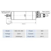 Kits de moteur de broche CNC à refroidissement par eau 800W 220V 5A GDZ-65-800 ER11 24000 tr/min avec variateur de fréquence pour machine de fraisage CNC du bois