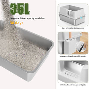 Estructura semicerrada Diseño de acero inoxidable Característica antisalpicaduras Superficie fácil de limpiar Caja de arena duradera para gatos - Product Image 3