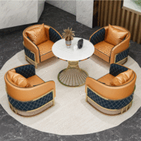 Ensemble chaise et table en cuir simple moderne avec pieds en métal doré pour meubles de restaurant, café, café, restaurant