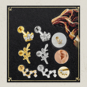 Getta ASTM-F136 G23 16G Bijou en titane plaqué or en forme de feuille avec mini cristal de zircon pour piercing en titane, vente en gros - Product Image 2