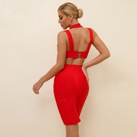 Robe sexy moulante à bandes Pour Femme, vêtement rouge, épaules dénudées, dos nu, découpé, collection 2019