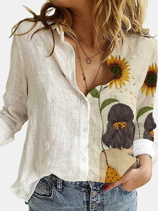 Chemisier élégant pour <span class=keywords><strong>femme</strong></span> à <span class=keywords><strong>col</strong></span> rabattu et manches longues, imprimé floral abstrait, simple boutonnage, coupe ample - Product Image 2