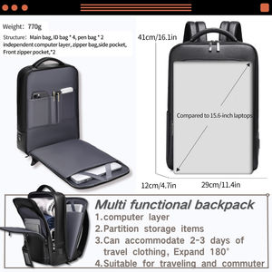 حقيبة ظهر من الجلد الصناعي مقاومة للماء للرجال من WEIXIER ، حقيبة كمبيوتر محمول بحجرة إغلاق بسحاب ، سعة كبيرة للسفر اليومي للأعمال - Product Image 2