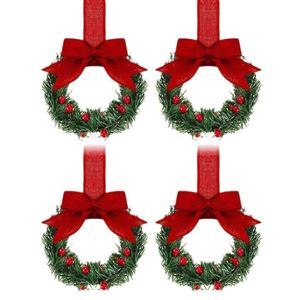 Cabinet With Ribbon Bow & <b>Red</b> Berry, Mini Window Wreath for Kitchen, Pine Cone Christmas Party Decor - Product Image 1