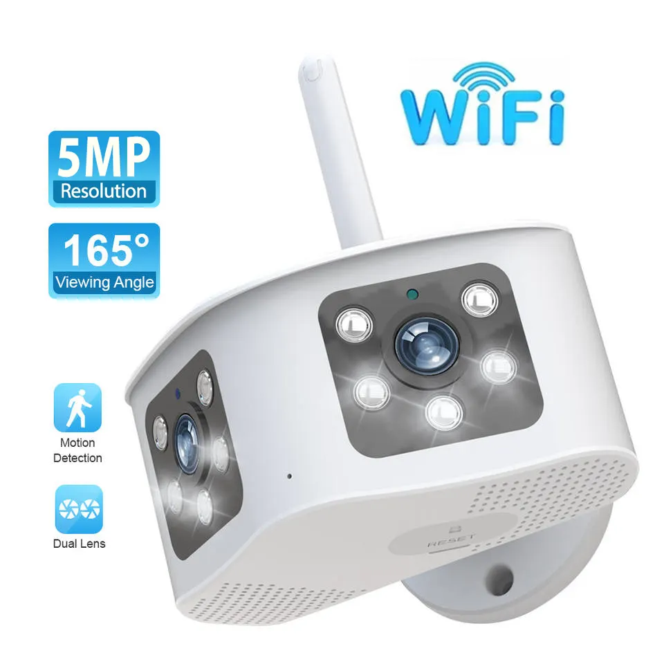 Kamera Panorama Wifi Lensa Ganda 5 MP, Sistem Pengintai Jaringan Nirkabel P2P Sudut Ultra-lebar 180 Derajat