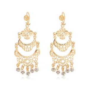 Orecchini pendenti <span class=keywords><strong>Xuping</strong></span> 99526 placcati oro 24k, orecchini grandi Chandbali in rame con zirconi, gioielli alla moda per feste - Product Image 1