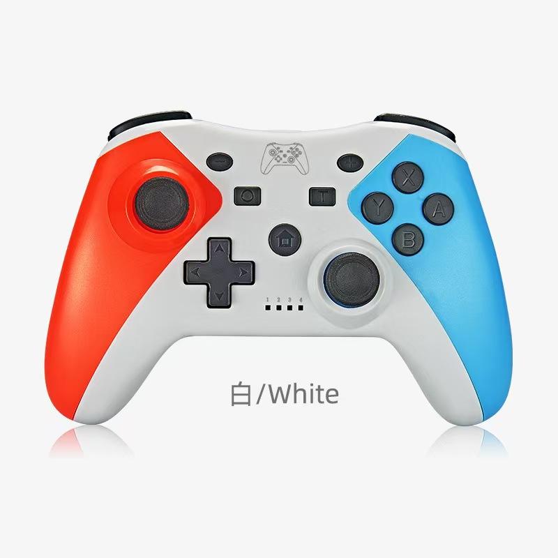 White (red and blue stitching)