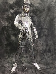 Shiny Silver Mirror Costume Men Popular Star Performance Dance Show <strong>Bodysuit</strong> with Hat Sexy Cool Singer <strong>Sequin</strong> <strong>Bodysuits</strong> Costumes - Product Image 4