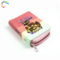 Bible en cuir PU d'usine, impression rose avec sac à fermeture éclair, livres de la Bible en espagnol reliés en cuir pour enfants, impression