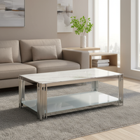 Table basse en acier inoxydable avec plateau en pierre frittée, pieds multi-lattes verticaux, pour salon de luxe – Choix de Valeur