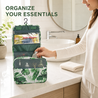 Sac de toilette de voyage HANFEIZI à imprimé floral avec crochet de suspension