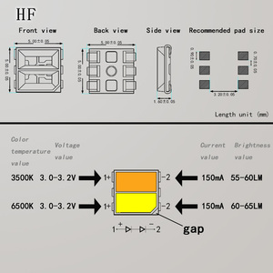 Độ sáng cao 5050 Nhiệt độ màu kép <span class=keywords><strong>SMD</strong></span> <span class=keywords><strong>LED</strong></span> 0.5W + 0.5W hai trong một hạt <span class=keywords><strong>LED</strong></span> màu kép 60-65lm 3000 + 6000K - Product Image 5