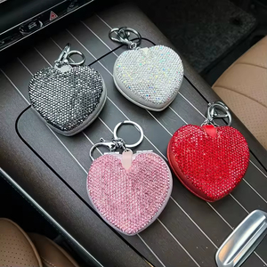 Creative Keychain Diamond-encrusted Heart-shaped Mirror Keychain Portable Folding Makeup Mirror Car Keychain Bag Pendant <b>Women</b> - Product Image 5