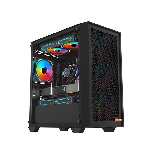 GALAX Cool Wind Vertical Mid Tower M-ATX Gaming PC Case Tempered Glass Hexagonal Mesh Front RGB Computer Chassis Black