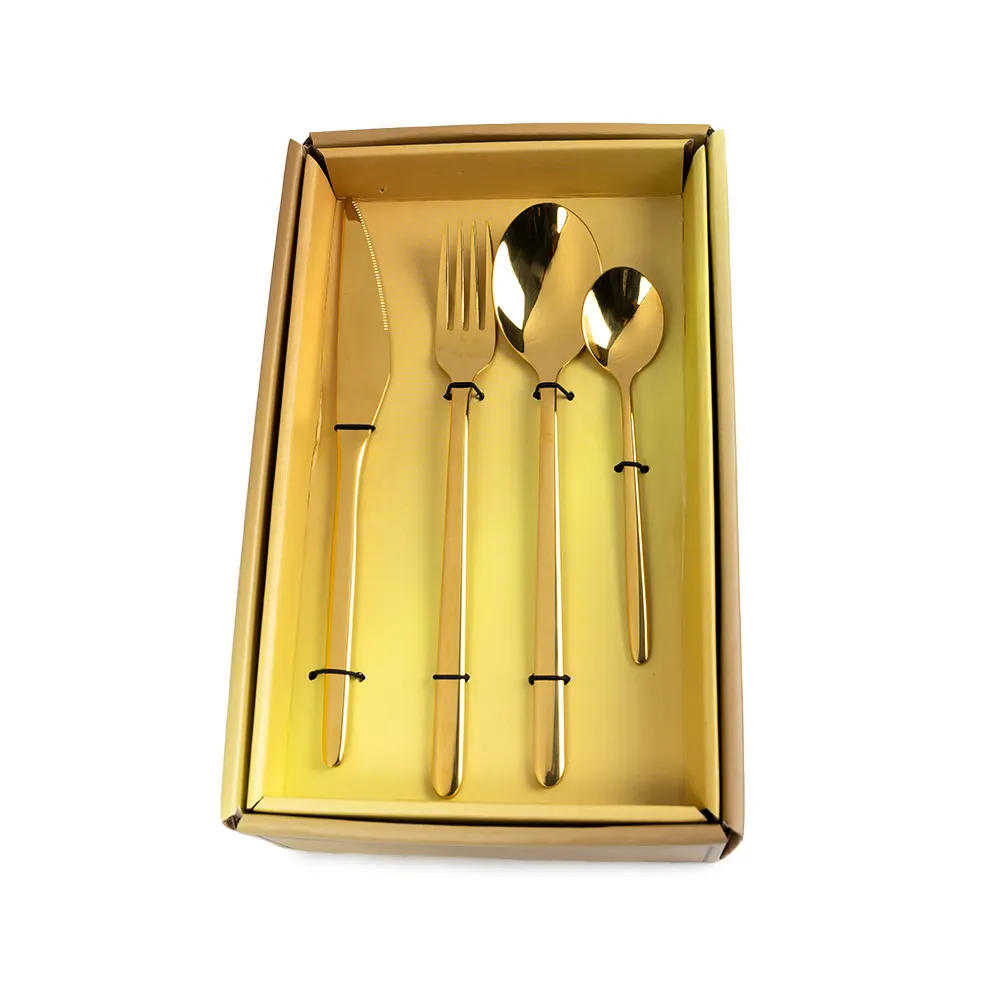 Benutzer definierte polnische Gold Farbe Edelstahl Besteck Set Hochzeit Golden Besteck Sets