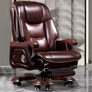Lüks tasarım ergonomik yönetici ofis koltuğu s yöneticisi ahşap deri ofis koltuğu satılık
