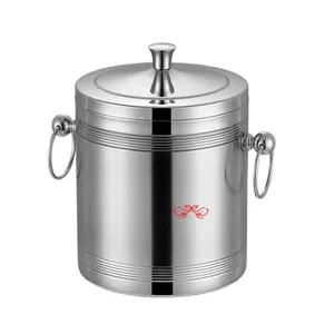 DF Trading house 1/1.4/2liter Stainless steel double wall ice bucket Thickened champagne bucket Round shape with hand Party use