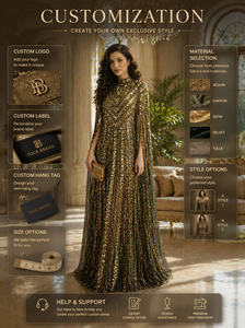 <span class=keywords><strong>Abito</strong></span> da Sera di Lusso con Maniche Lunghe, Abaya <span class=keywords><strong>Etnica</strong></span> per Donne Musulmane, Alta Qualità con Paillettes e Diamanti, Vestito da Festa Jalabiya - Product Image 1