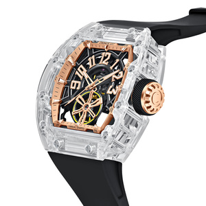 Reloj mecánico de esqueleto de diseñador superior, esfera de cristal grande, cierre de mariposa único, cuerda Manual, correa de goma de negocios - Product Image 3