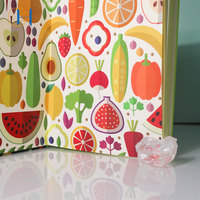 Carnet en PU à couverture rigide avec imprimé fruits et légumes, logo personnalisé, motif alimentaire coloré, pour l'écriture quotidienne