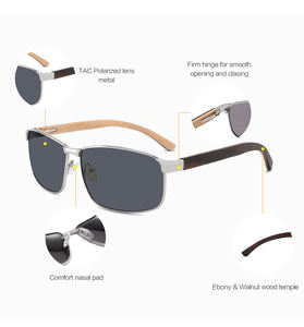 แว่นกันแดดโพลาไรซ์ UV400ทำด้วยมือมาใหม่2025พร้อมกรอบโลหะสีน้ำตาลแว่นกันแดดไม้ธรรมชาติโลโก้ตามสั่ง - Product Image 4